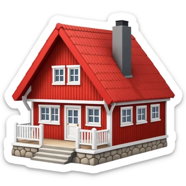 traditional Norwegian house with red and white colors, small porch, steep roof, emoji style sticker