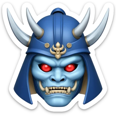 blue oni with samurai helmet face sticker