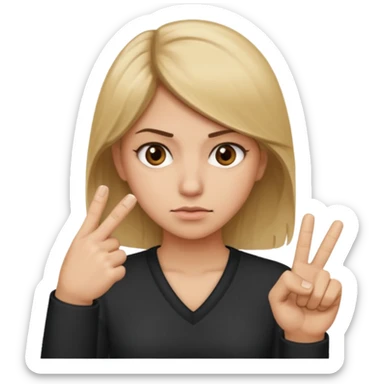 A girl about 35 dirty blonde, hair, brown eyes flipping the middle finger sticker