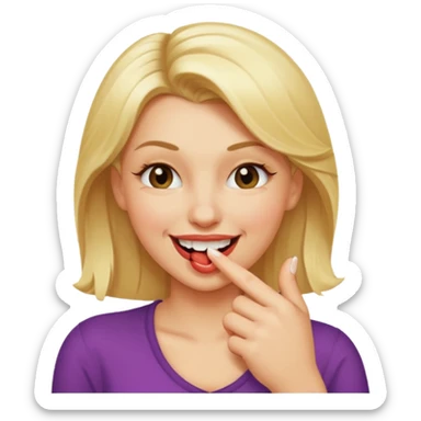 blonde woman, flirtatious gesture, biting her finger and winking emoji sticker