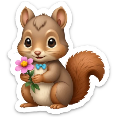baby squirrel hold a flower sticker