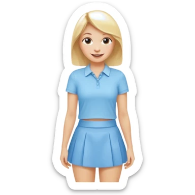 cheerful blonde woman with a baby blue mini skirt and shirt sticker