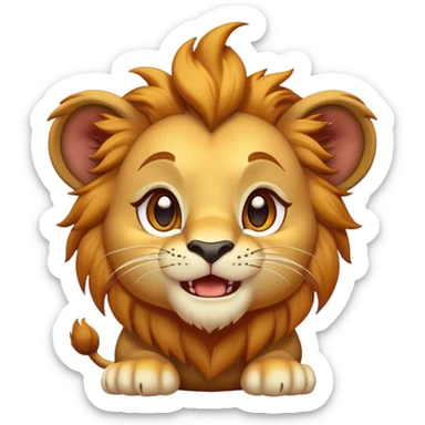 Cinematic Comical Lion Cub Portrait Emoji, Head tilted dramatically with an exaggeratedly amused expression, featuring a striking tawny Fur with a flamboyant mane and wide, expressive amber eyes filled with playful disbelief, Simplified yet hilariously expressive features, highly detailed, glowing with a slightly sassy glow, high shine, dramatic yet playful, stylized with an air of cheeky jungle mischief, bright and endearing, soft glowing outline, capturing the essence of a spirited and over-the-top Lion Cub, so meme-worthy it feels like it could roar its way into internet fame instantly! sticker