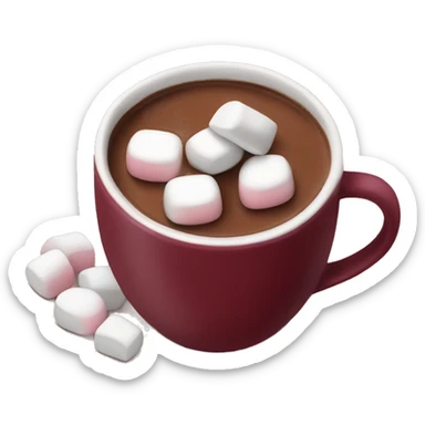 Burgundy mug of hot chocolate with marshmallows  sticker