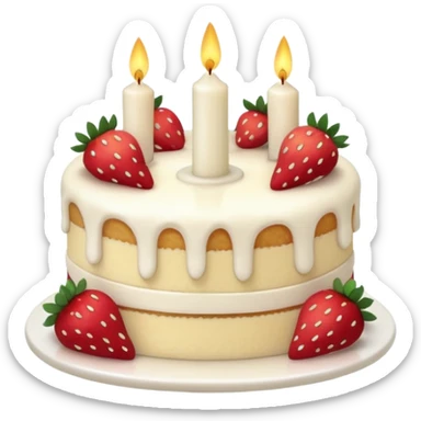 Jellycat vanilla cake with white frostting and strawberries on top with one candle  sticker