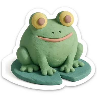 frog sitting on a lily pad in claymation style with visible fingerprints and pastel palette sticker
