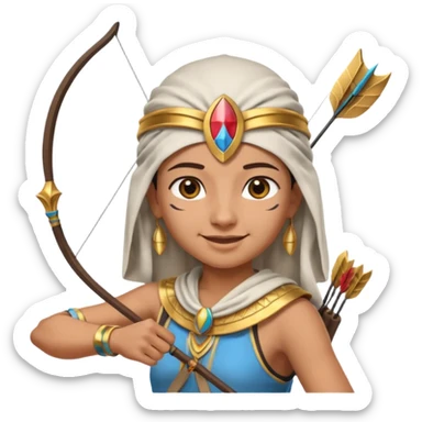 Emoji portrait of an Egyptian archer. Headcloth, bow and arrow, focused expression. sticker