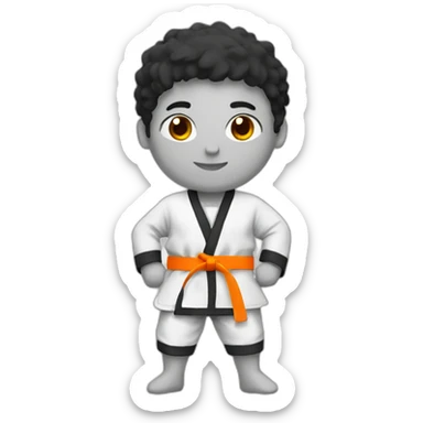 black judoka with a medal and an orange belt sticker