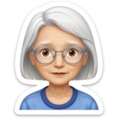 Create me emoji of an old lady. mid-size white hair to left side. Square glasses. Brown eyes. Rounded face sticker