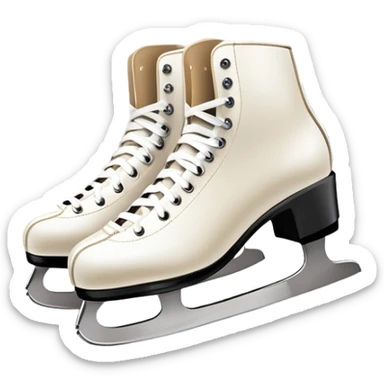 An icon featuring a pair of elegant figure skates resting on scratched, worn ice. In the background, cheering spectators fill the stands of a grand stadium, creating a vibrant atmosphere. Transparent background highlights the essence of figure skating performance sticker