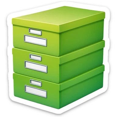 A stack of files from a box, with a gradient in the form of an acid green color. in the style of Airbnb sticker