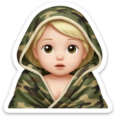 Baby girl wrapped in a camo blanket ￼ sticker