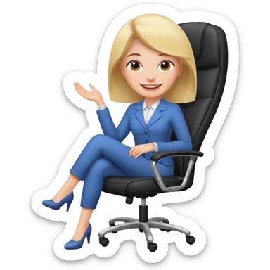 Woman having cartoon faced relaxing in an office chair and smiling sticker