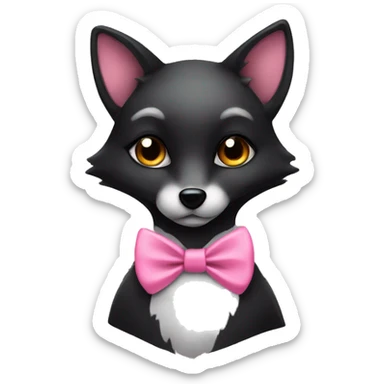 cute female black fox with pink bow tie sticker
