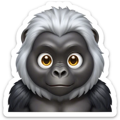 Cinematic Cute mountain Gorilla Portrait Emoji, Head tilted playfully and inquisitively, with a robust build accented by a striking silver mane and round, sparkling eyes full of gentle charm, Simplified yet irresistibly adorable features, highly detailed, glowing with a warm, friendly jungle glow, high shine, affectionate and lively, stylized with a touch of endearing primate whimsy, soft glowing outline, capturing the essence of a mischievous yet loving mountain that feels like it could lumber out of the screen into your arms! sticker