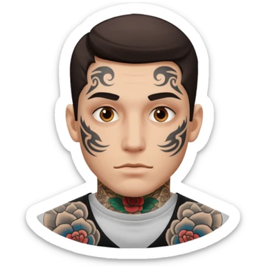 tattoo man, white skintone,tattoos on face, more visible. sticker