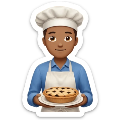 Baking community man avatar in vibrant style illustration. Pie, cookie, and muffin warm golden tones, simple shapes, flat design, high contrast. sticker