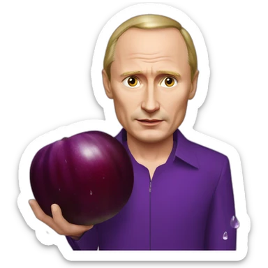 vlad putin with eggplant and droplets on his face sticker