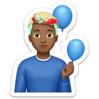 dark brown skin, blonde hair man hold blue balloon sticker