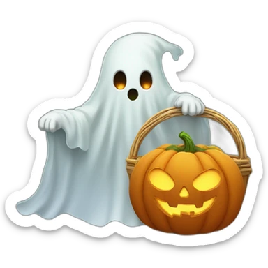 Halloween ghost with trick or treat pumpkin basket  sticker