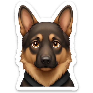 A close-up portrait of a German Shepherd with intense brown eyes and alert ears, against a blurred natural background. High realism, shallow depth of field. sticker