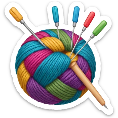 a ball of wool with a knitting needle sticker