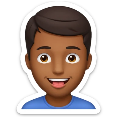 A brown skin guy with dark hair that is his covering forehead, his head is tilted back a bit and his tongue is out sticker