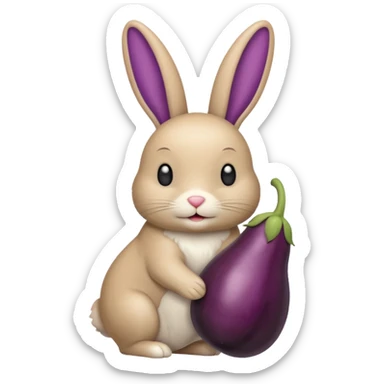 Un lapin beige avec une aubergine sur la tête sticker