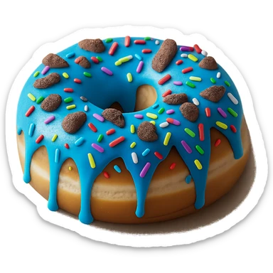 Add colorful rainbow sprinkles to the blue glazed donut, keep it realistic with soft lighting, transparent background. Maintain a photorealistic style with soft lighting and natural textures. sticker