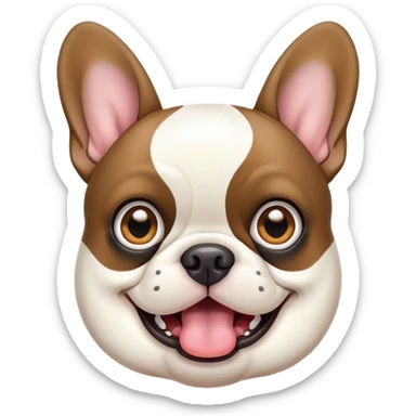 Cinematic Comical Pied French Bulldog Portrait Emoji, Head tilted with an exaggeratedly shocked, comical expression and wide, humorously expressive eyes, showcasing a distinctive pied fur of contrasting hues and a charmingly goofy face, simplified yet hilariously detailed, glowing with a sassy, playful radiance, high shine, exuding a mischievous and meme-worthy charm, styled with a soft glowing outline, capturing the essence of a Pied French Bulldog that looks ready to spark a viral laugh! sticker