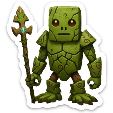 Ancient Moss-Green Stone-Flecked Runic-Engraved Bark-Skinned Forest Golem-Fakémon creature (full body) sticker