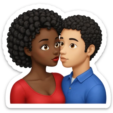 A dark skin woman with a light skin man who has black short curly hair kissing  sticker