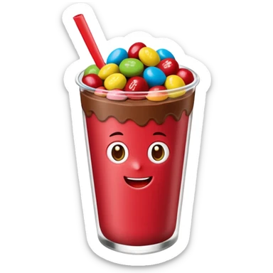 Un vaso cubierto de chocolate arriba fresas y mym sticker