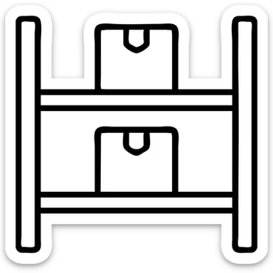 warehouse pallet rack, monochrome, black and white, clean lines sticker