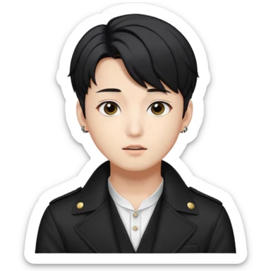 Draw a Korean male idol with black parted hair, earpiece mic & stylish stage outfit, inspired by Jungkook of BTS. sticker