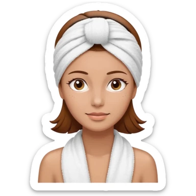 rosto de uma mulher com uma faixa de toalha no cabelo de cor todo castanho como se estivesse no spa, sem o pescoço, somente o rosto sticker