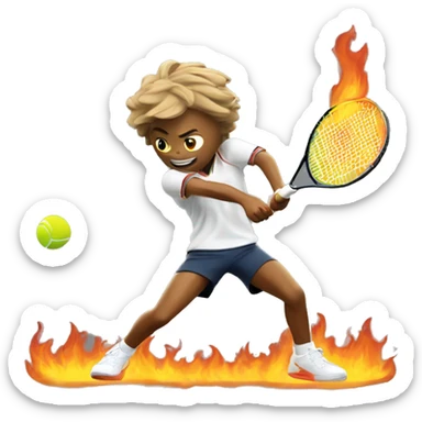 tennis player hitting tennis ball to flames sticker