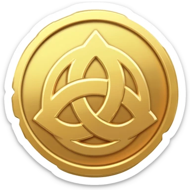 a Mora coin from Genshin Impact; Gold coin with a triquetra and an overlapping triangle on it sticker