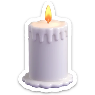 white candle, slightly melted sticker