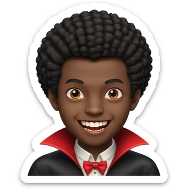 Black darkskin seventeen man  with little afro haircut and vampire teeth sticker