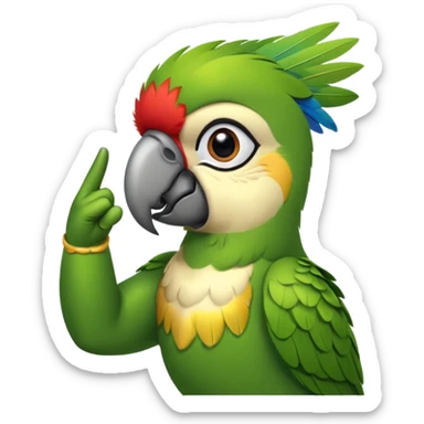 Green parrot face which doing a 'yes sir' gesture (right hand is raised in a military-style salute, with the fingers touching the forehead) sticker
