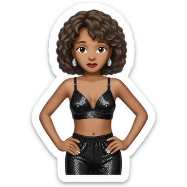Whitney Houston with black sequin baggy bra, black sequin baggy pants sticker