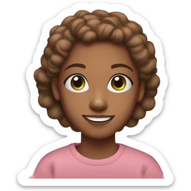 young teenage girl with brown shirt and green eyes and freckles and pink sweat shirt with big smile and nose ring  sticker