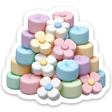 a pile of assorted flower-shaped marshmallows, various pastel colors sticker