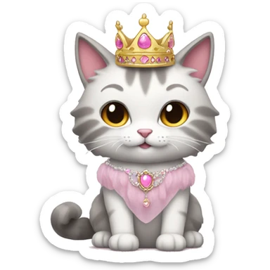 fluffy cat in a princess dress and a pink tiara sticker