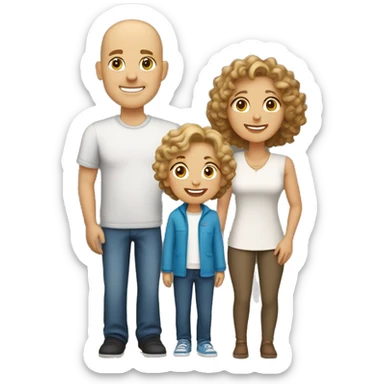 family, all light skinned, dad bald, mom light brown short curly hair, son blond short short curly hair, daughter dark blond shoulder length hair sticker