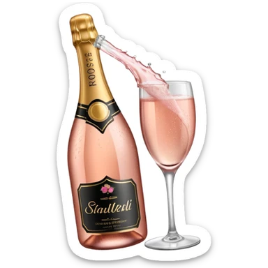bottle of sparkling rose champagne tilted up and to the right sticker