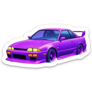 purple japanese car drifting under neon lights, foggy lakeside night, vaporwave colors, long exposure streaks, melancholic wavephonk vibe sticker