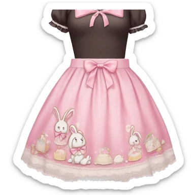 kawaii pink lolita skirt with lace, cute bunnies and bows on dress sticker