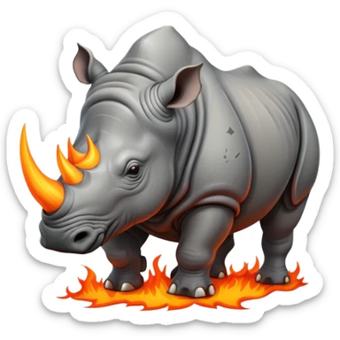 an angry rhino with fire on its horns sticker